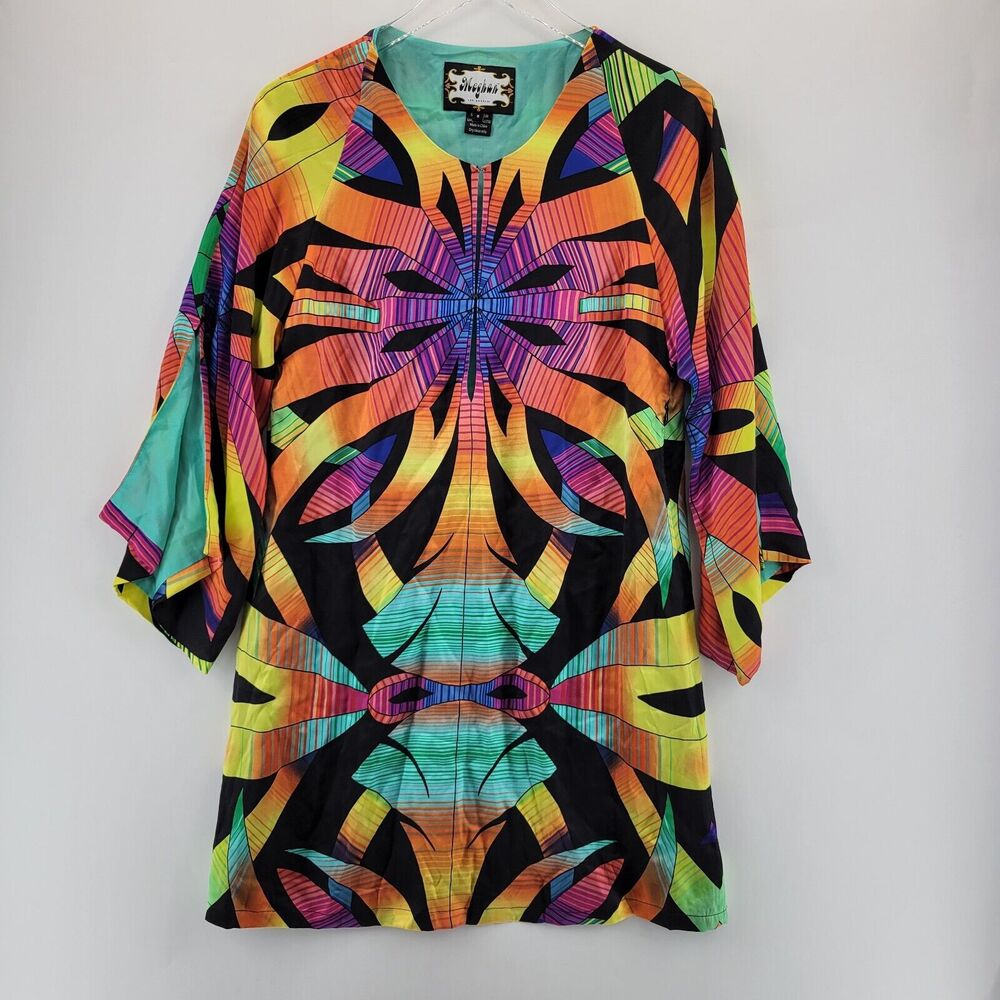 Meghan LA 100% Silk Mini Dress Size 8 Shift Colorful‎ Groovy Hippie Psychedelic